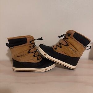 Merrell Tan Snow Ridge Winter Boots Waterproof Insulated Warm Leather Youth Sz 5